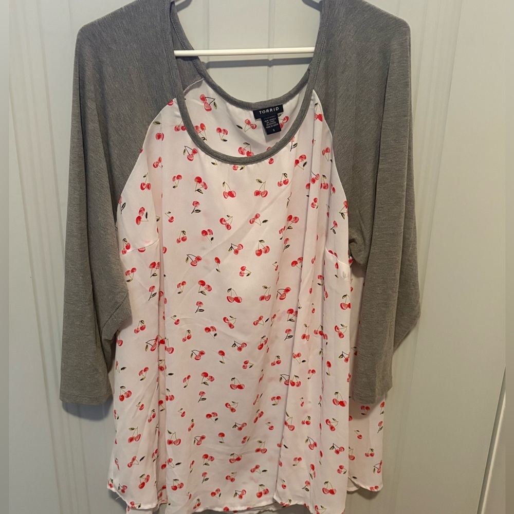 Torrid Gray and White Cherry Print Top